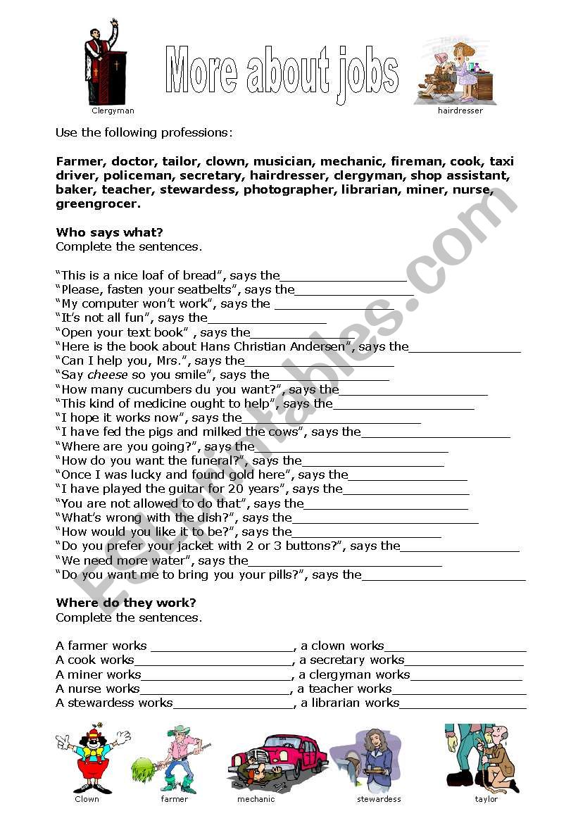 More about jobs worksheet