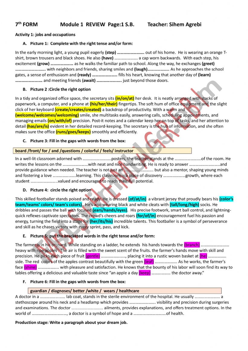 review 1 7th form worksheet