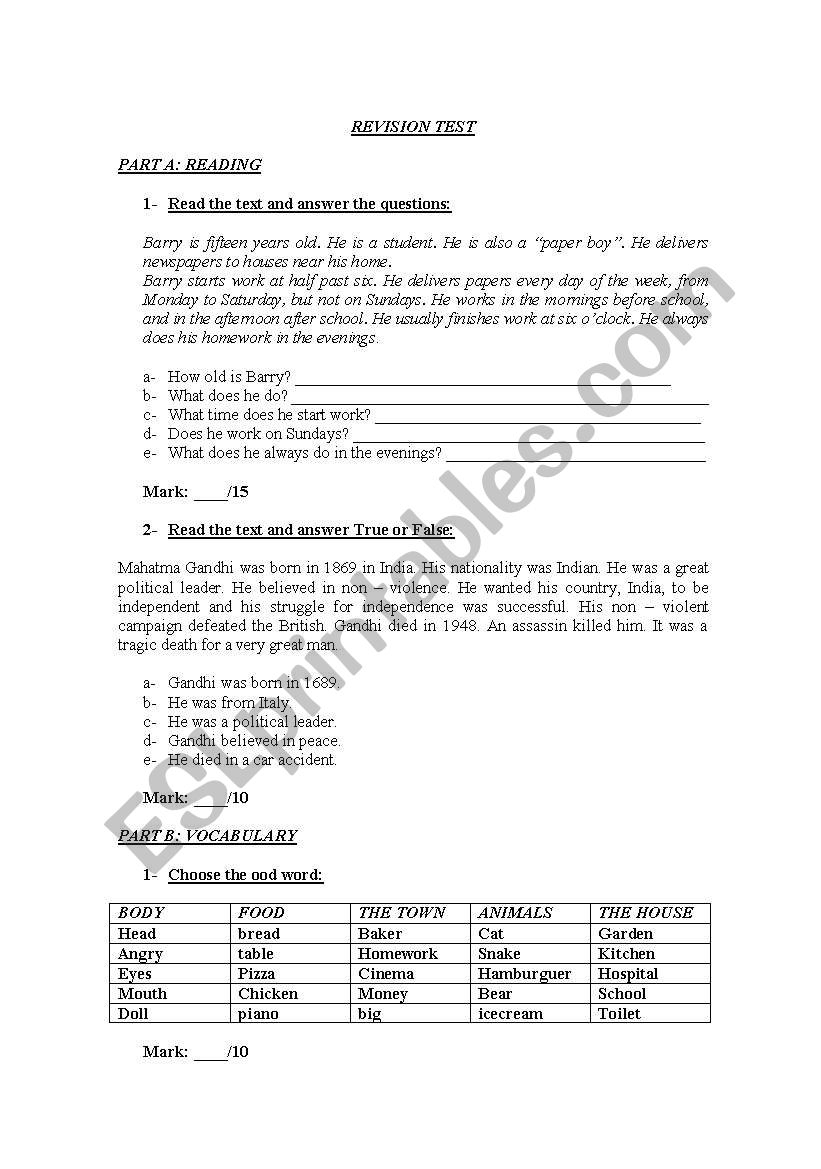 TEST worksheet