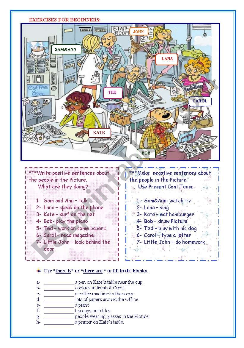 Present Cont.Tense -Prepositions-There + is/are