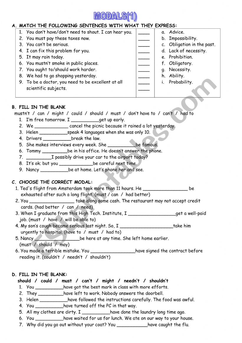 Modal Verbs Practice worksheet