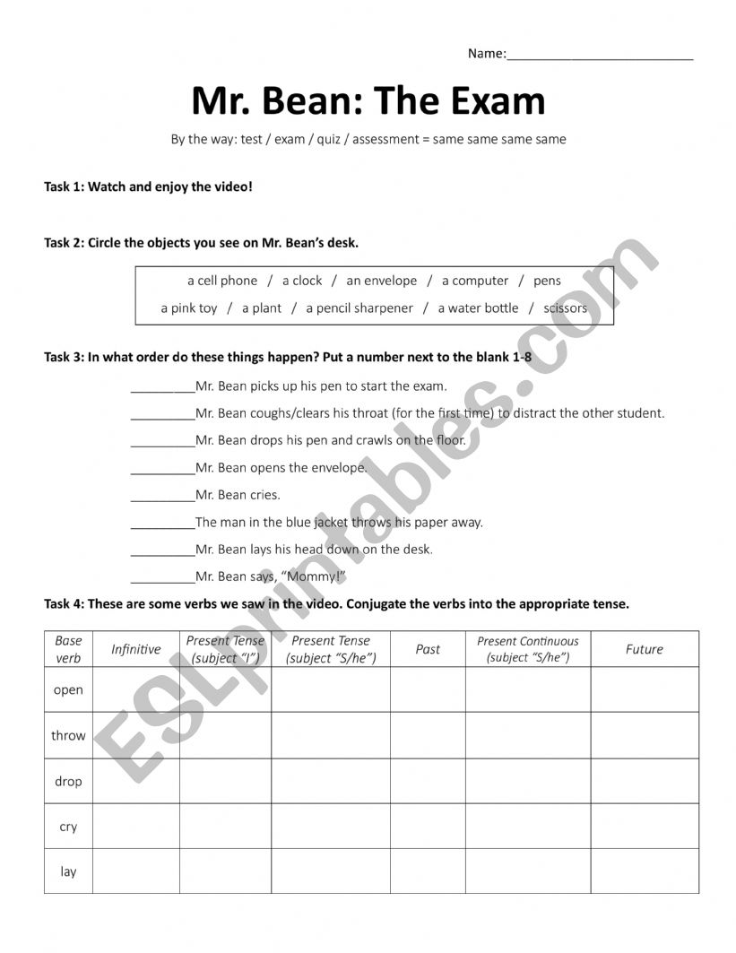 Mr. Bean The Exam worksheet