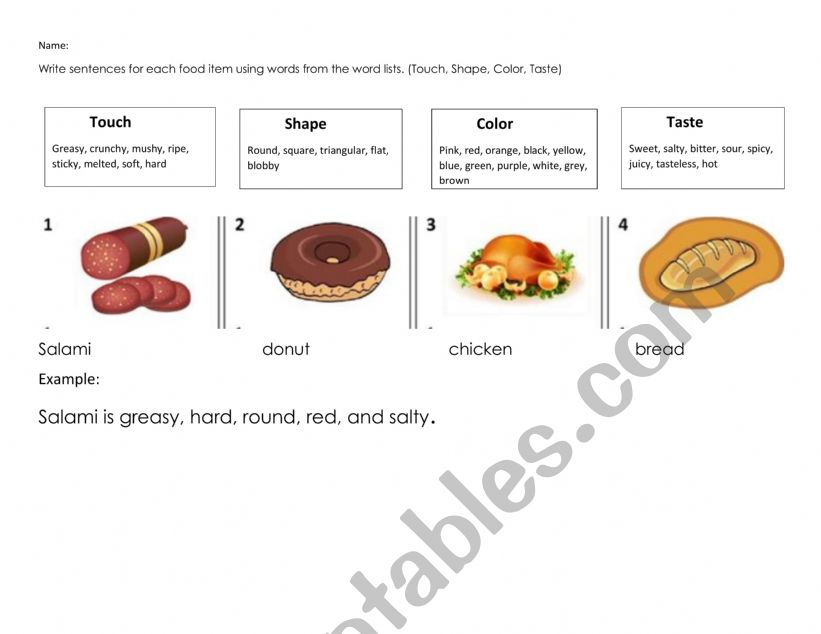 Describing food worksheet