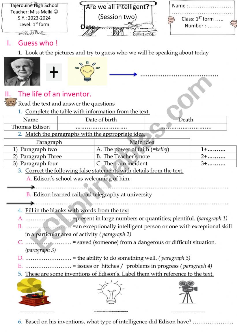 Are we all intelligent? 1st form