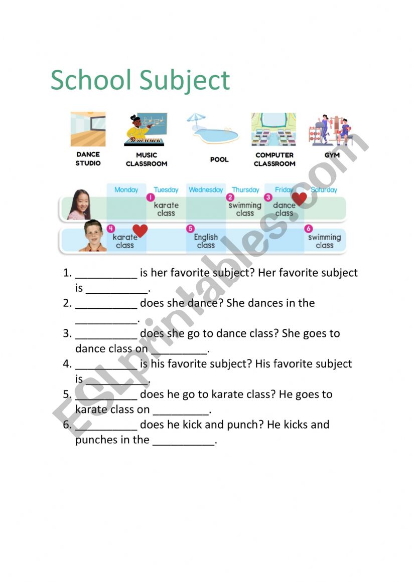 School Subjects worksheet