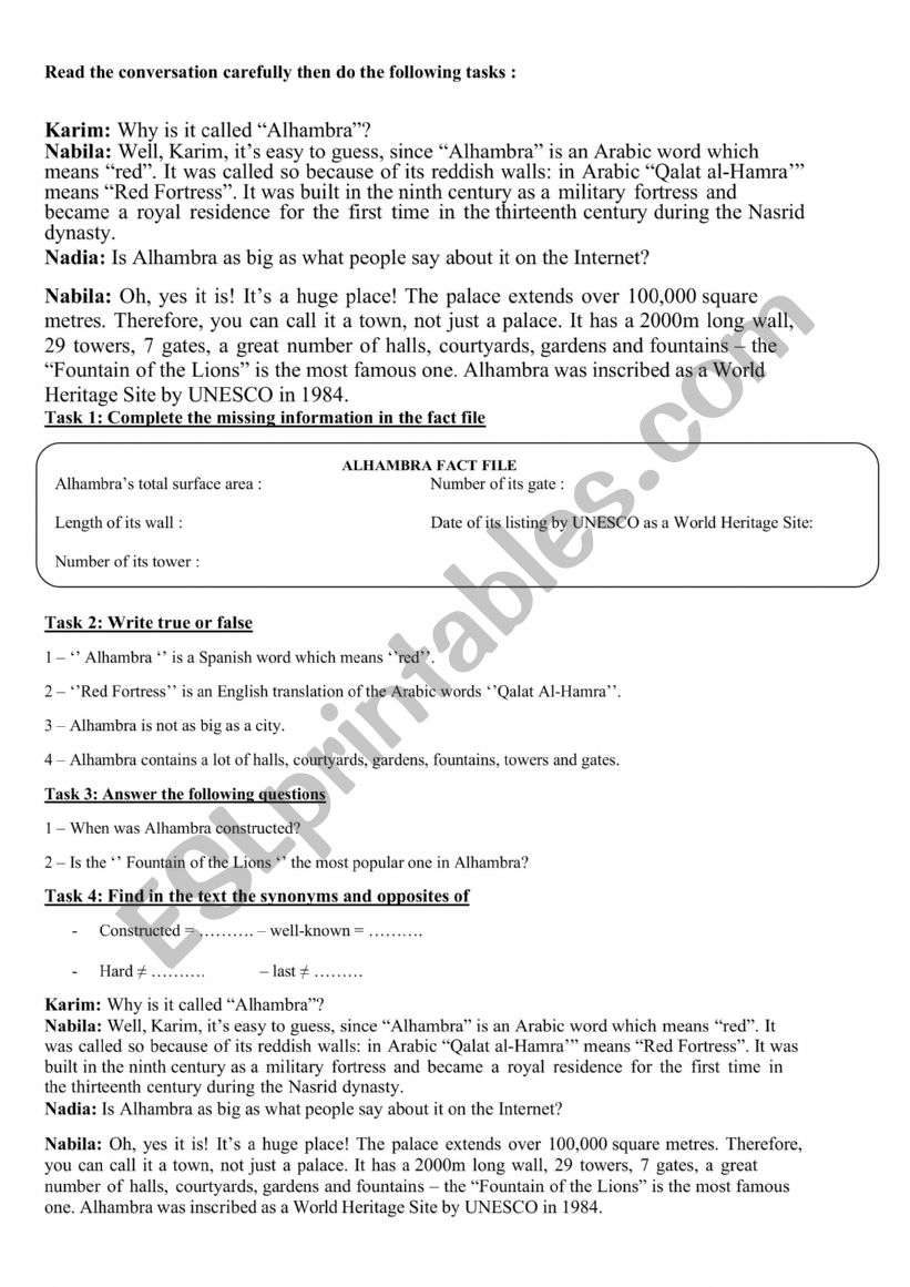 ALHAMBRA  worksheet