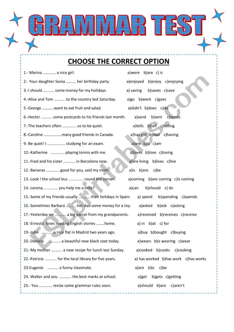 GRAMMAR TEST worksheet