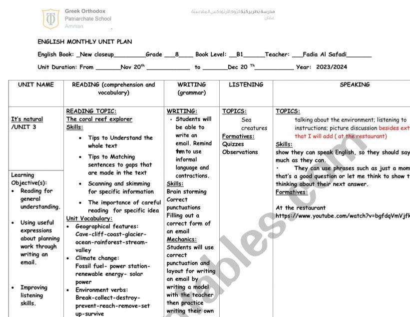 English worksheets: plan