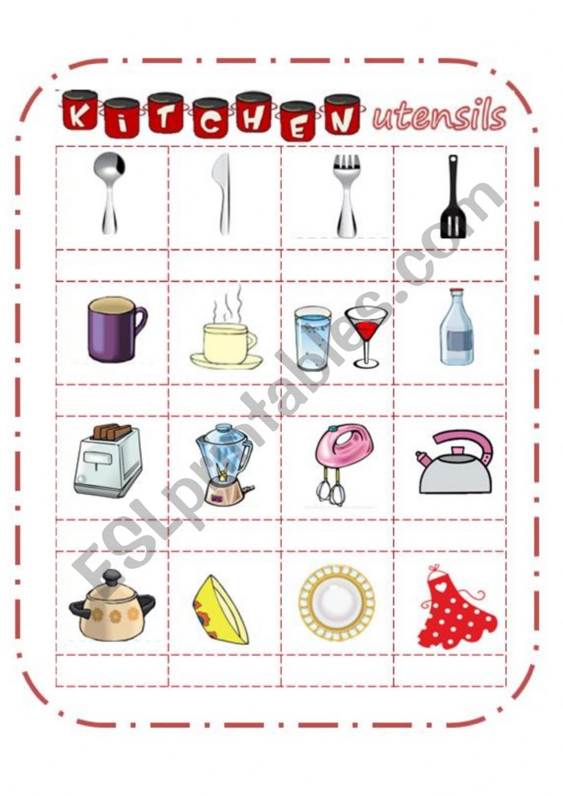 Kitchen utensils worksheet
