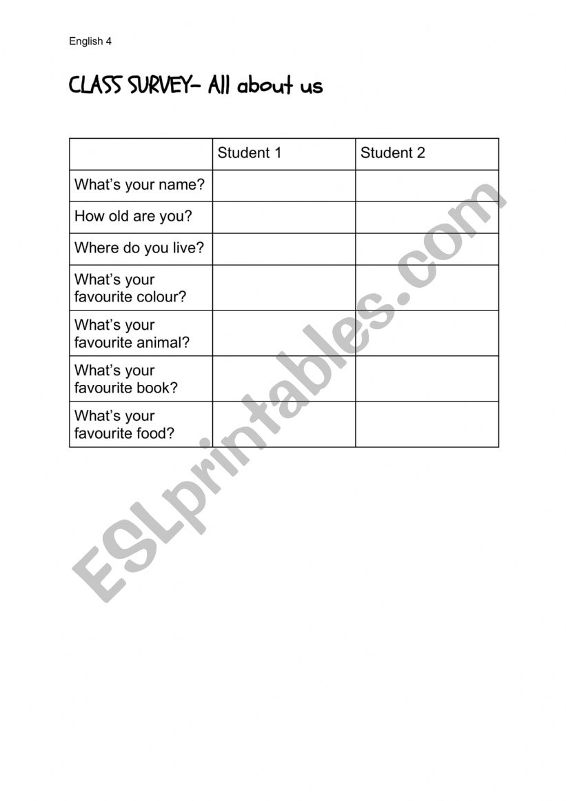 All about us worksheet