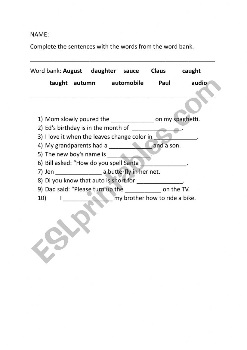 Au phonics worksheet  worksheet