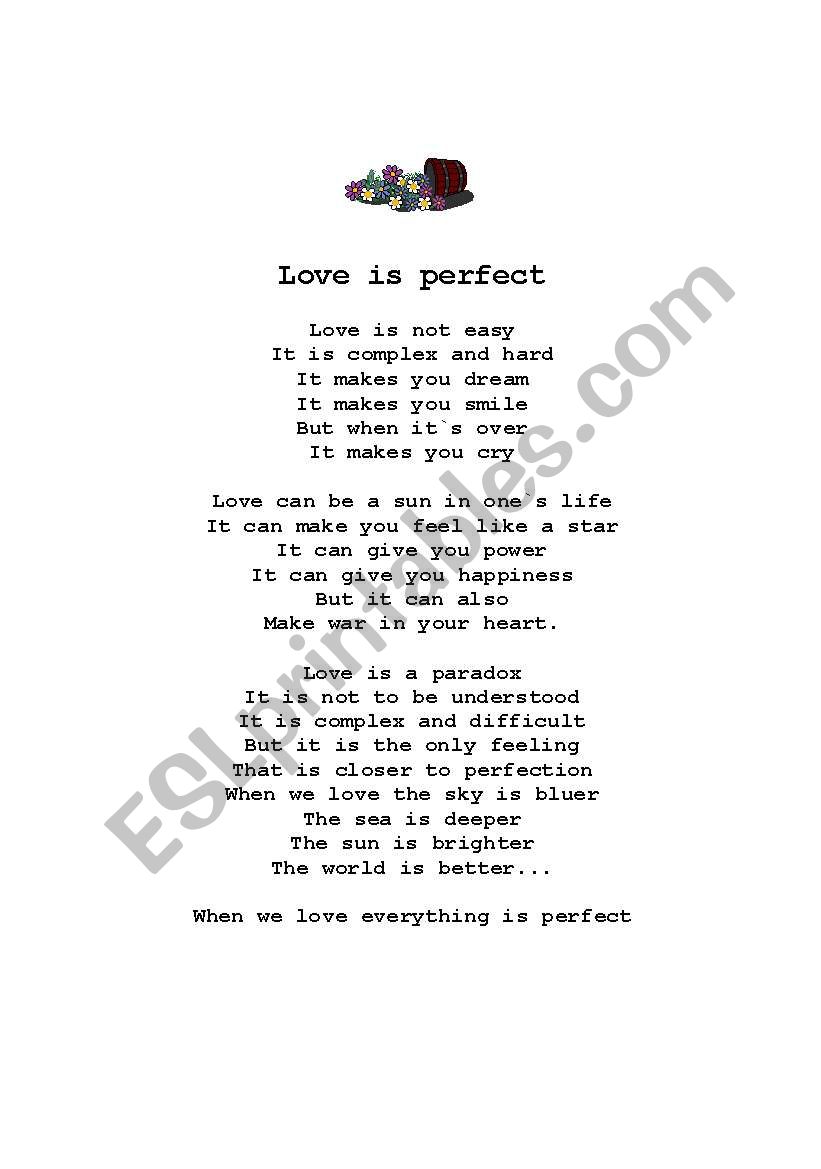 Love is perfect worksheet