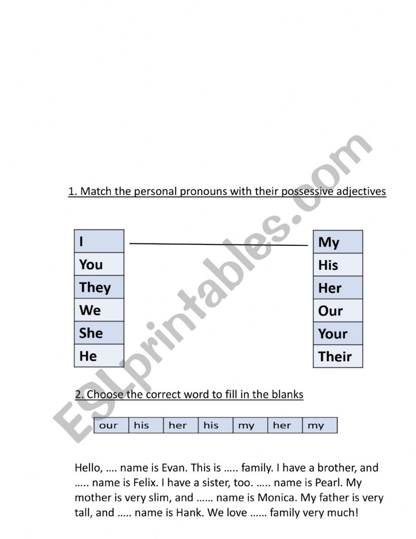 possessive pronouns worksheet