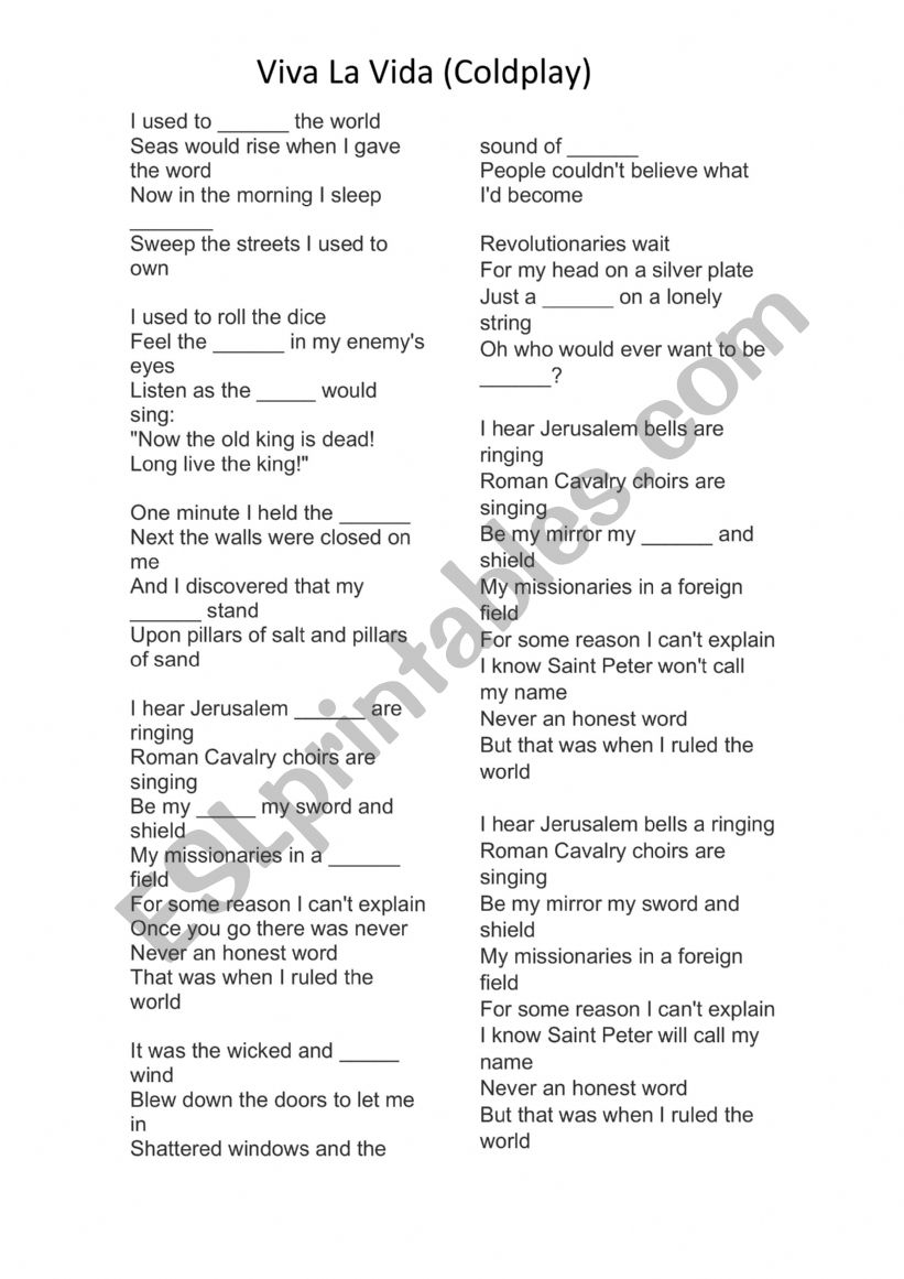 complete the song worksheet