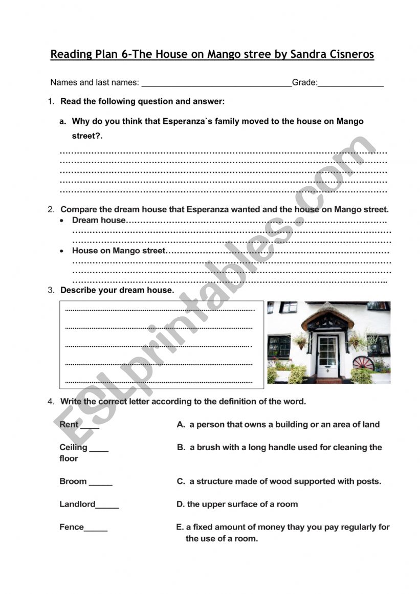 the house on mango street worksheet