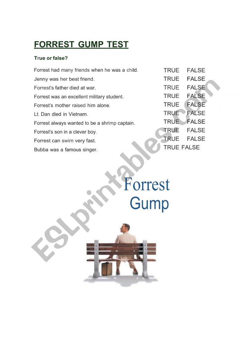 Forrest Gump Activity worksheet