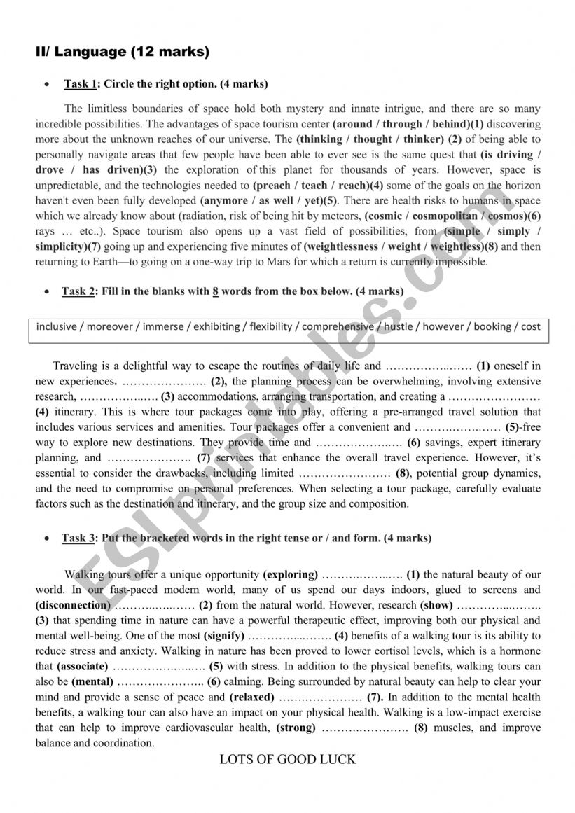 mid term language test 4th form