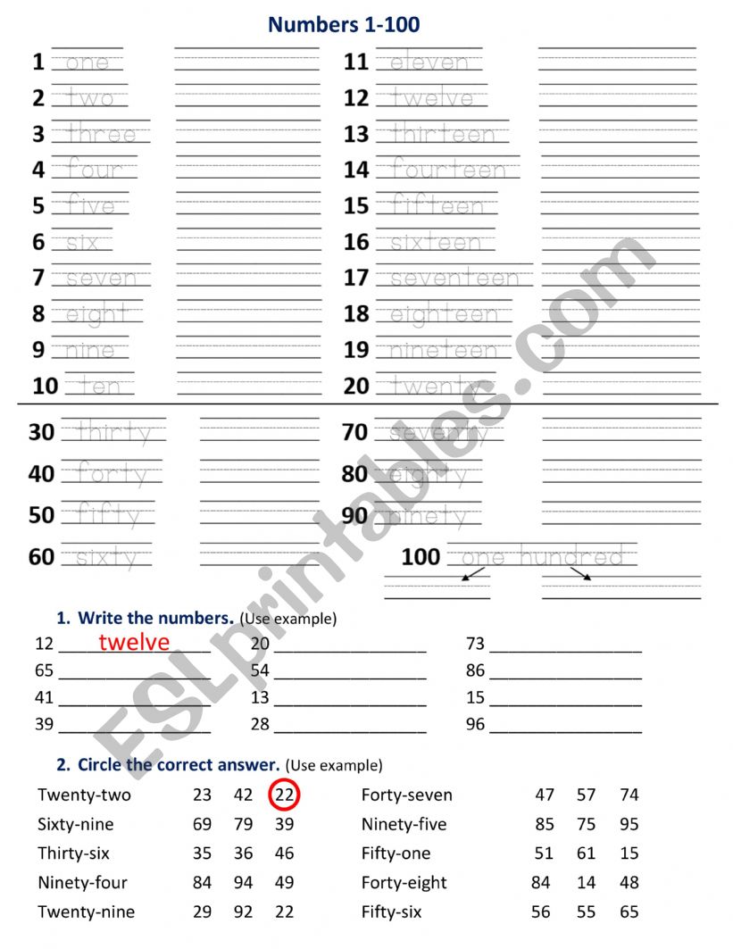 Numbers 1-100 worksheet