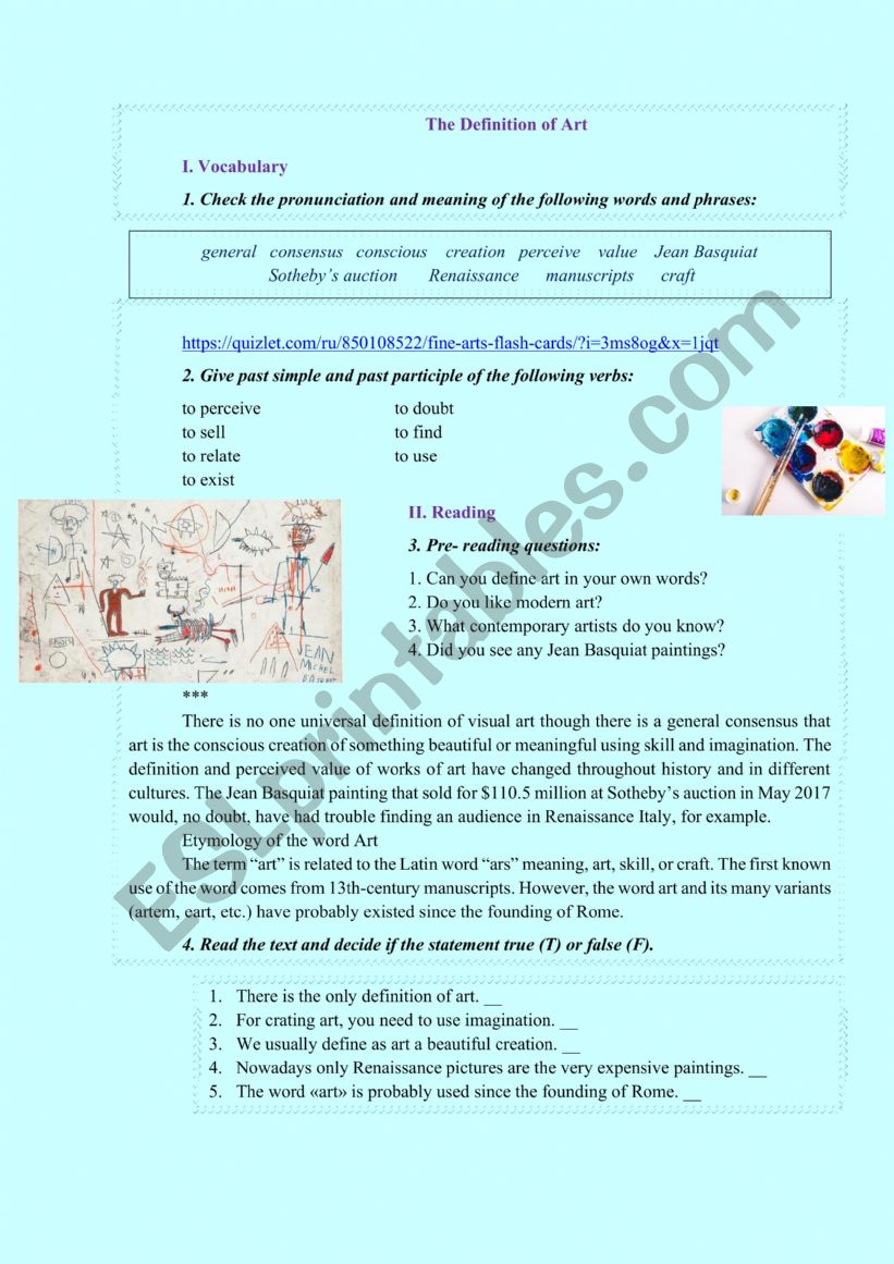 The Definition of Art worksheet