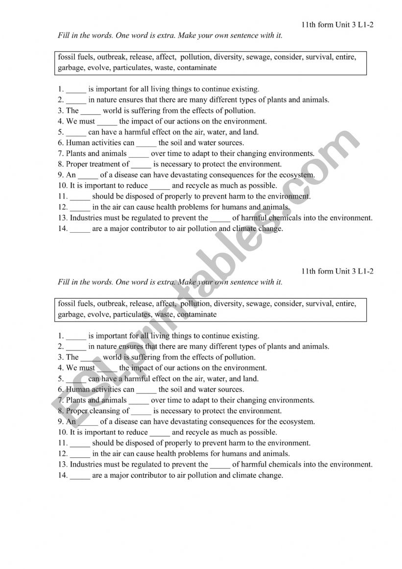 Ecology worksheet