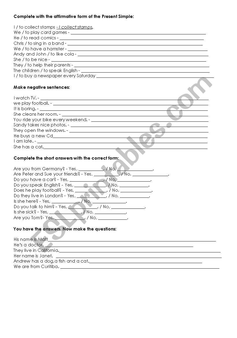 Simple Present Exercises worksheet