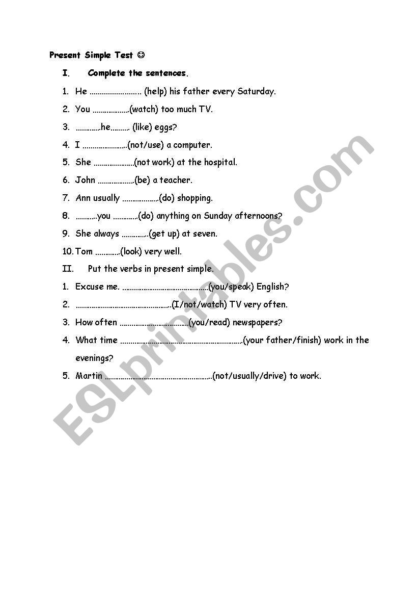 Present Simple Test worksheet