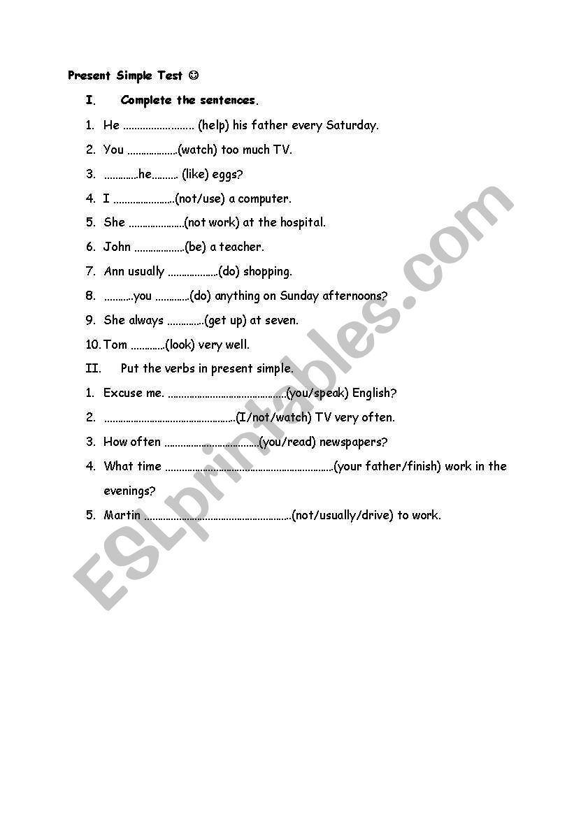 Present Simple Test worksheet