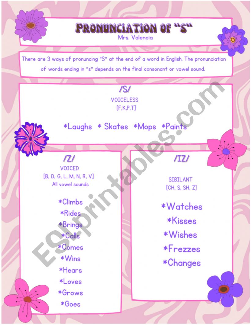 Pronunciaton of S endings in plural or third person form