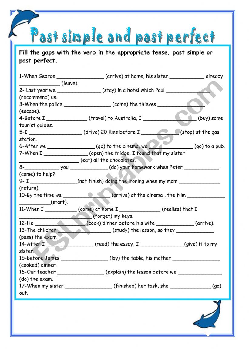 Past simple and past perfect worksheet
