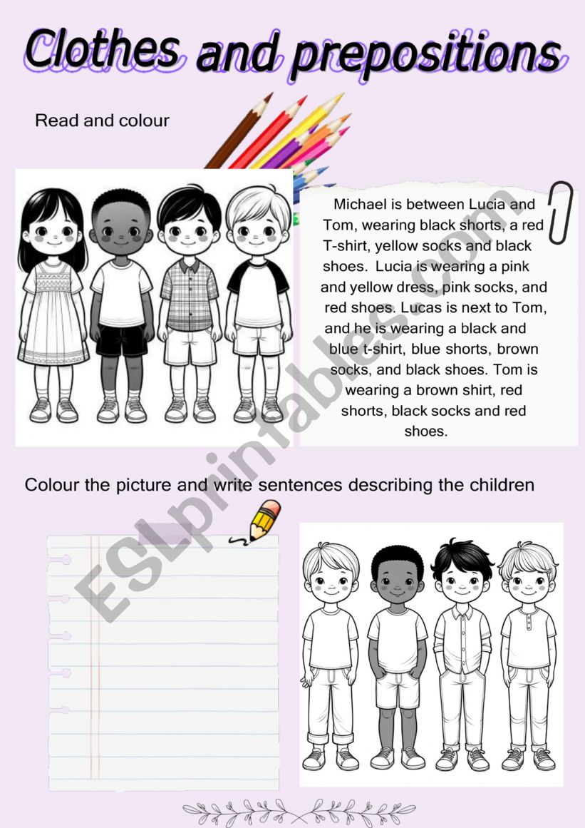 Clothes and prepositions worksheet