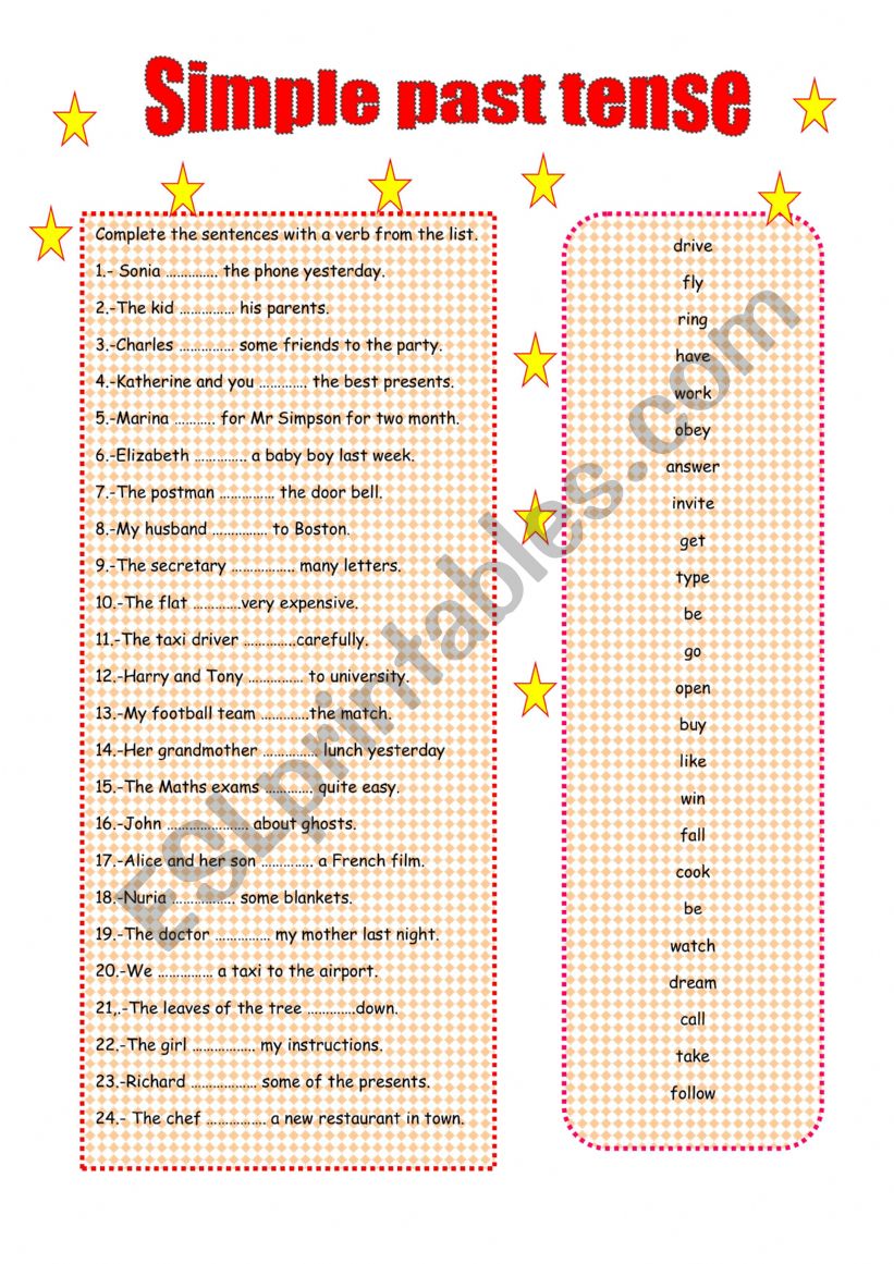 SIMPLE PAST TENSE worksheet