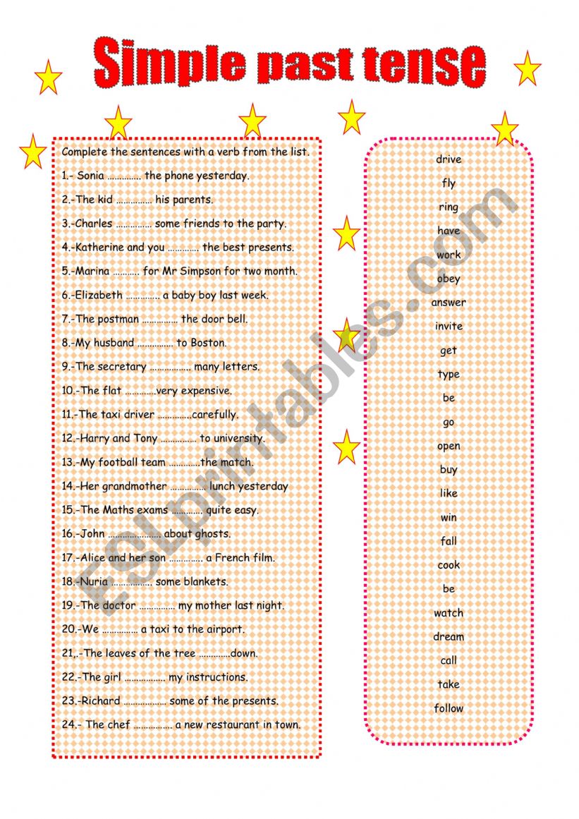 SIMPLE PAST TENSE worksheet