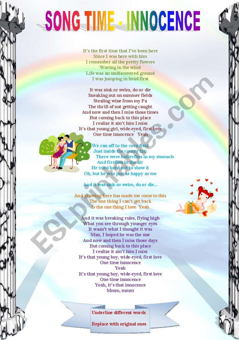 Song Worksheet - Listen and correct changed words. With KEY and video link download.
