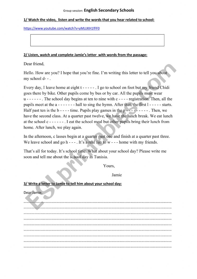 English secondary schools  worksheet