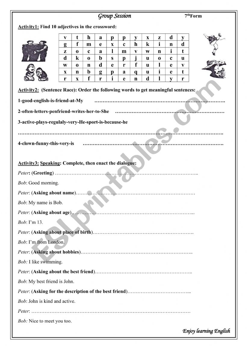 Aly�s friend  worksheet