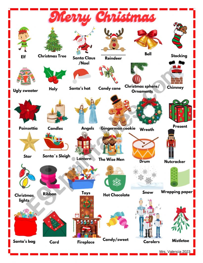 Christmas pictionary worksheet