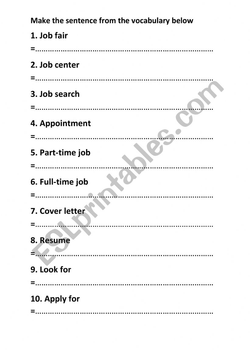 workplace vocabulary  worksheet
