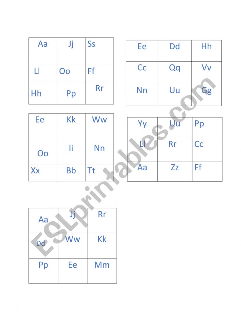 Alphabet Bingo worksheet