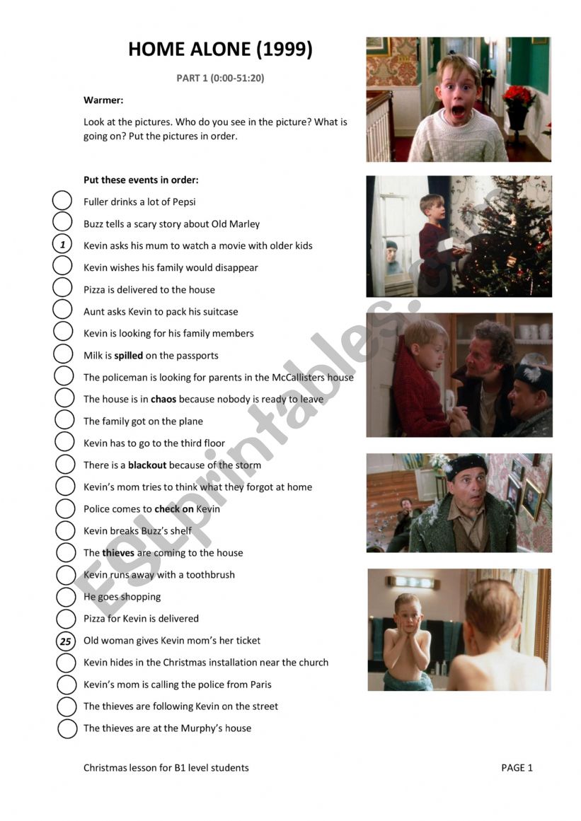 HOME ALONE worksheet