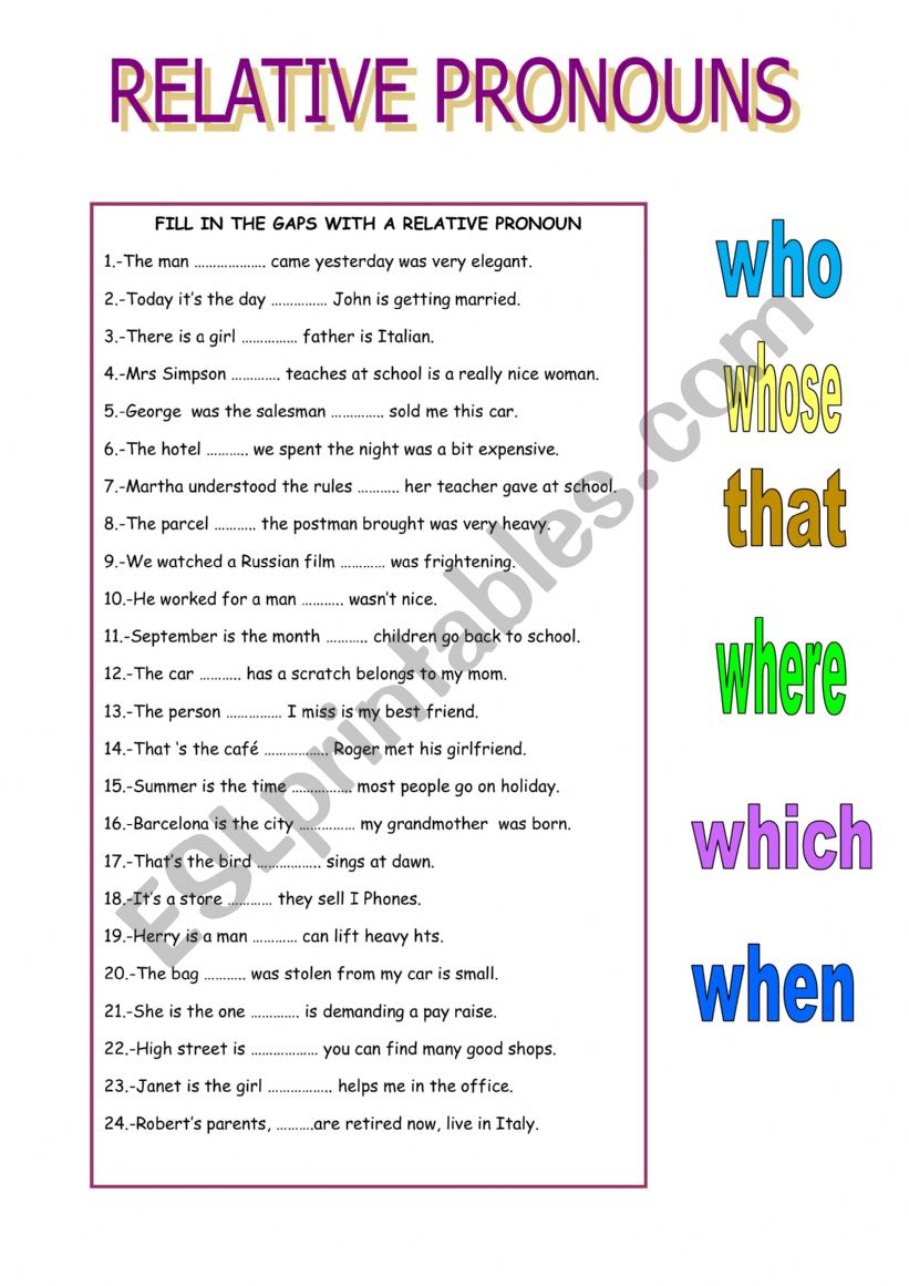 RELATIVE PRONOUNS worksheet