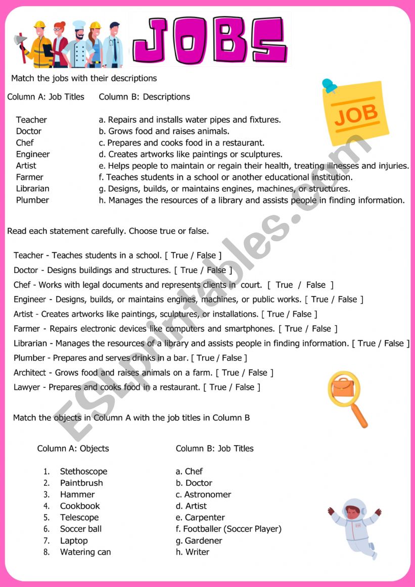 Jobs worksheet