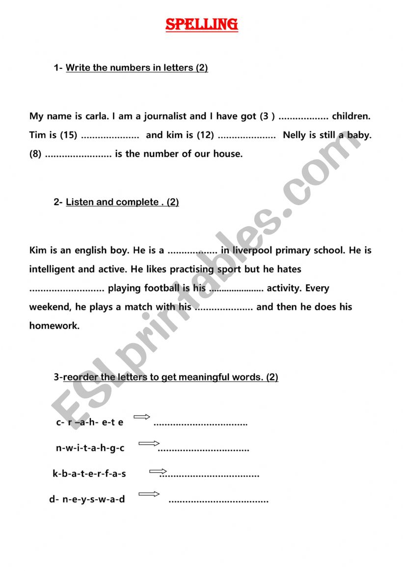 Spelling worksheet