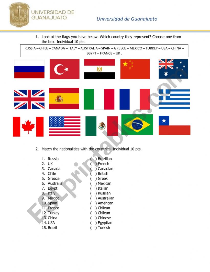 Nationalities worksheet