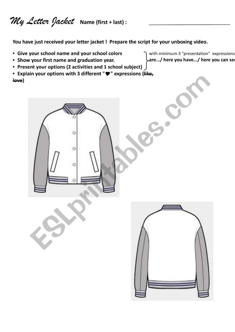 High school jacket worksheet