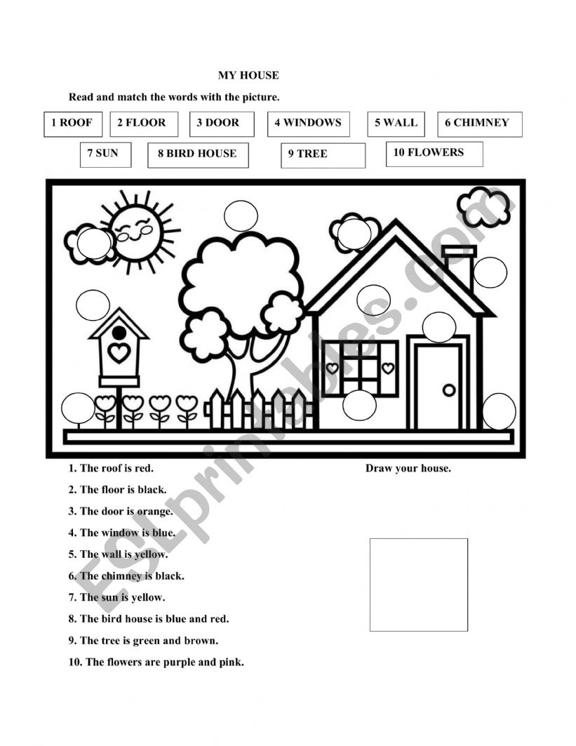 Parts of the house.  worksheet
