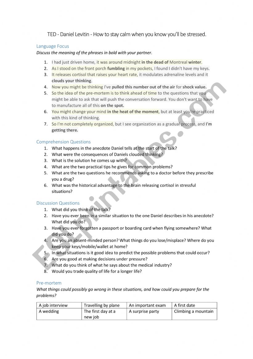 ted talk worksheet worksheet