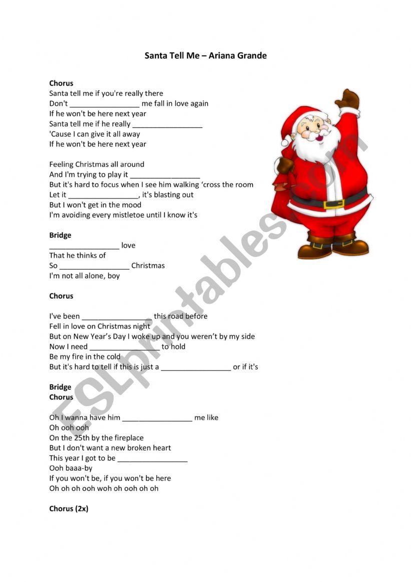 Santa Tell Me by Ariana Grande - Gap filling exercise