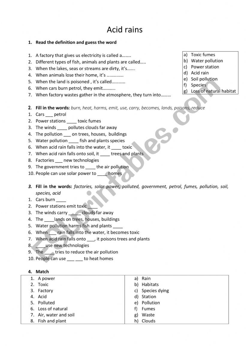 Acid rain worksheet