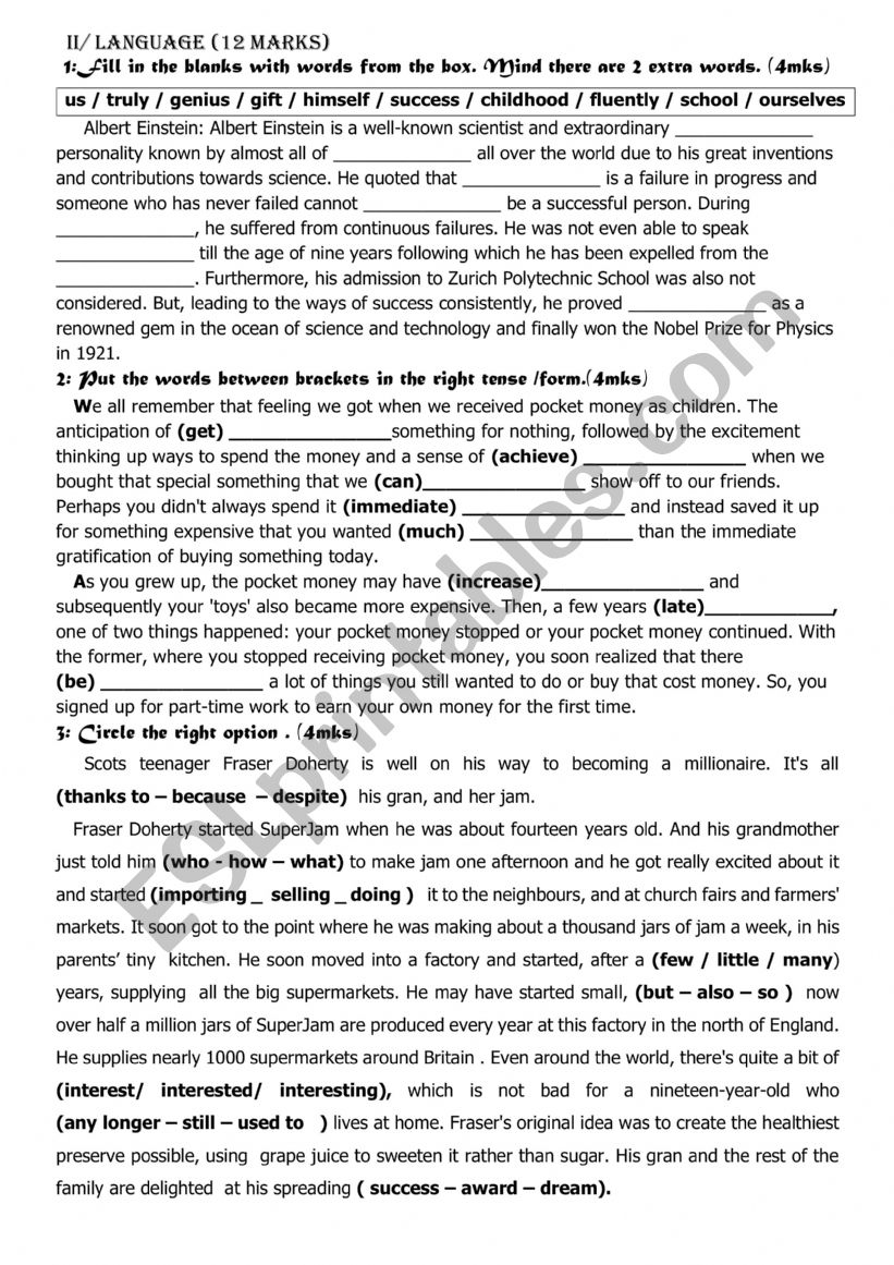 Mid 1st term test 1  worksheet