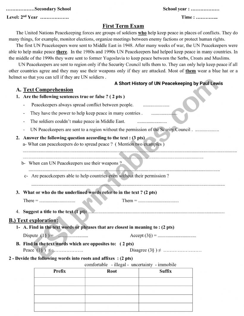 TEST MAKE PEACE worksheet